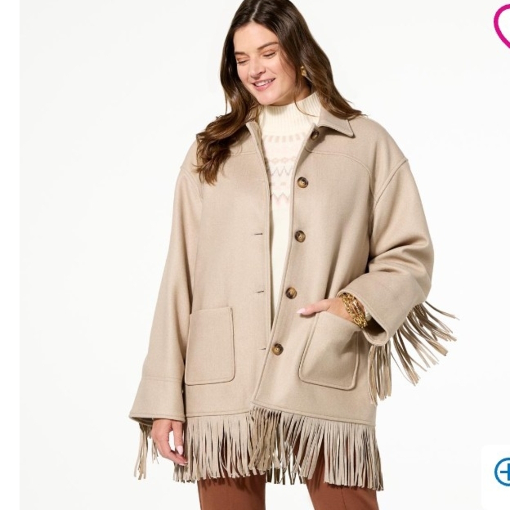 Elegant Beige Women's Cape with Fringe
